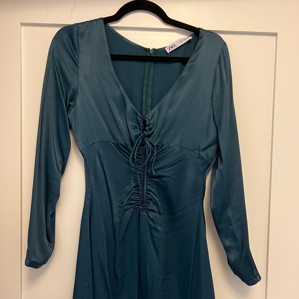 Zara Blue Ruched and Tie Front Dress - WORN ONCE